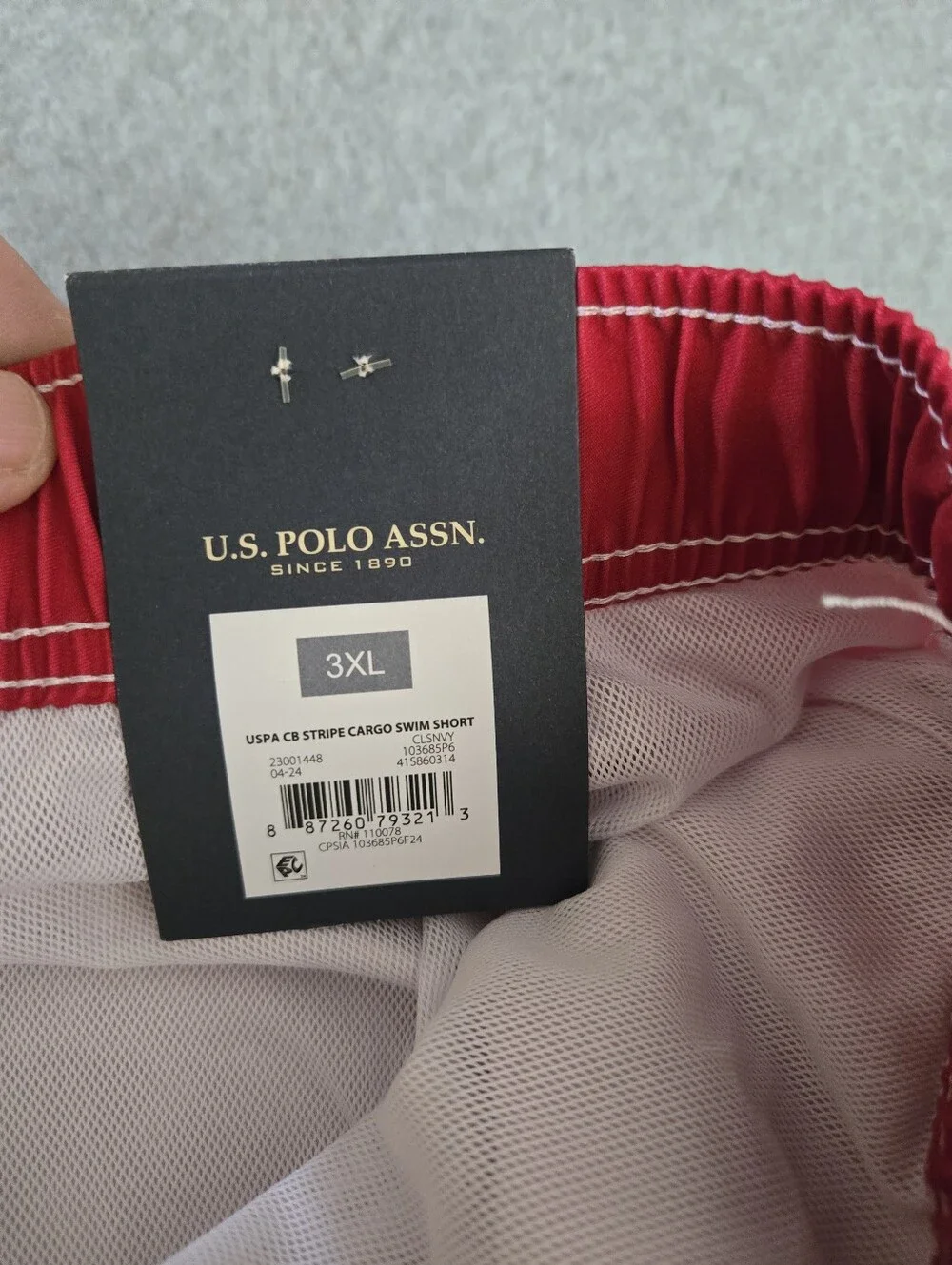U.S. Polo Assn. - Red / White / Blue Lined Swim Suit Board Shorts - Men 3XL